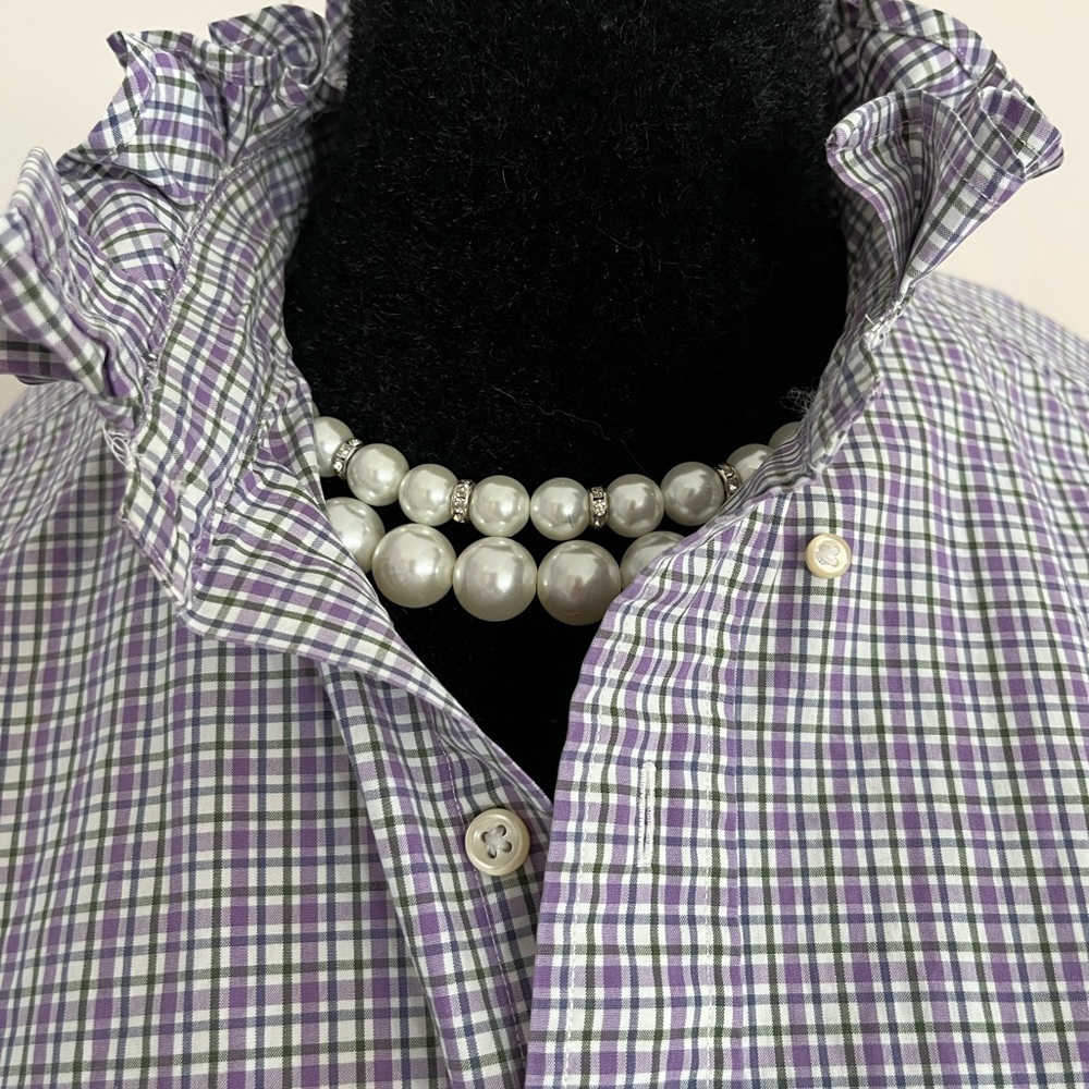 Upcycled Ralph Lauren Purple and White Plaid Button-Down Shirt